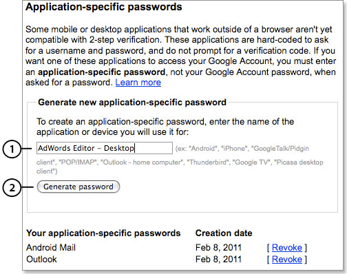 application-specific password creation