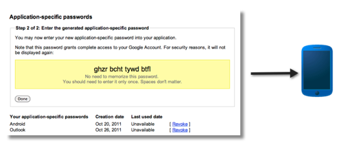 image of application-specific password to phone