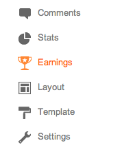 Blogger Earnings tab for new interface