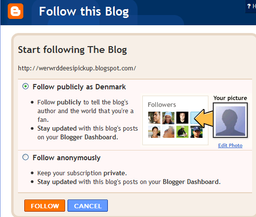 settings for following blogs