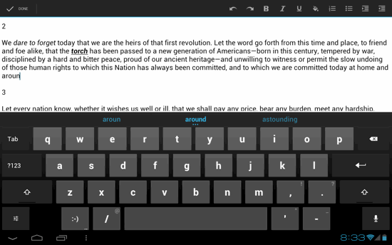 visualizzazione della modalità di modifica in un tablet Android