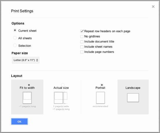 configuración de impresión