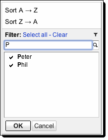 filter dropdown menu