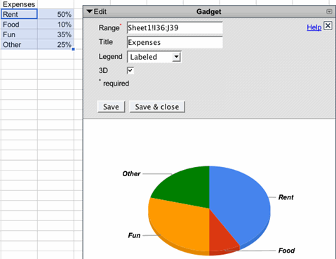 pie chart gadget example