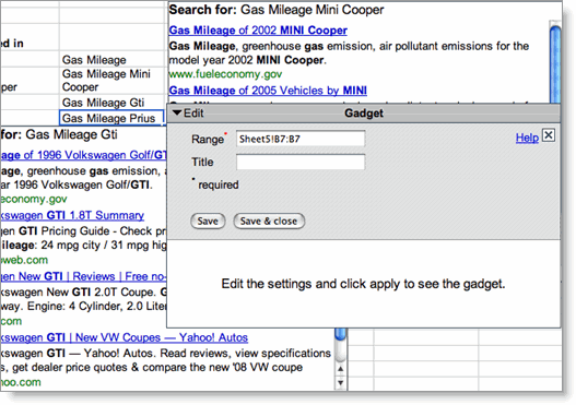 Web Search gadget example