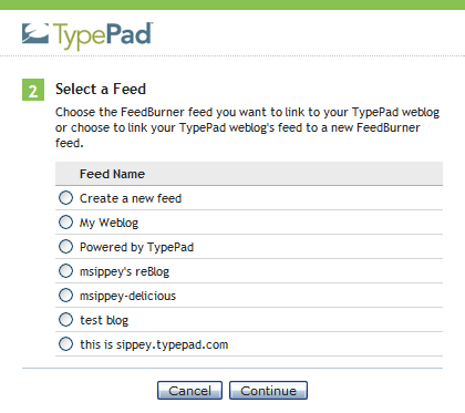 Select a TypePad feed