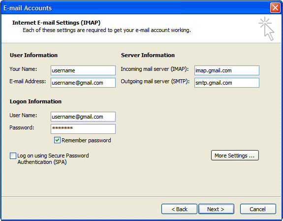 Setting Up Google Apps in Outlook 2003 (IMAP ...