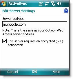 Google sync windows mobile server settings