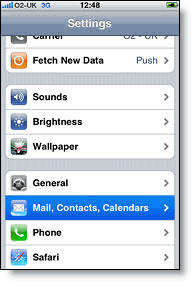 settings mail calendar contacts on iphone