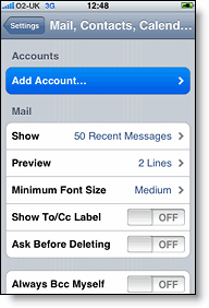 add mail calendar contacts account on iphone