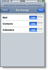 iphone exchange mail calendars contacts