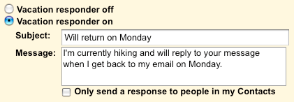 Tell everyone when you'll be back with vacation responder.