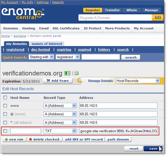 enom.com screenshot