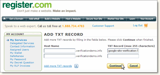 Register.com Screenshot