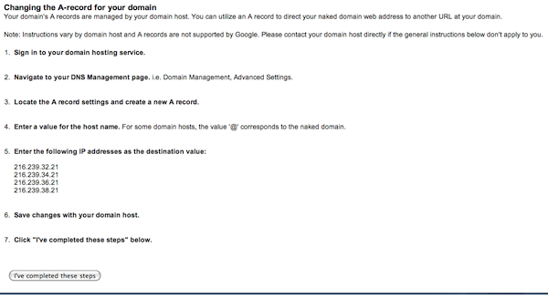 Naked domain A record instructions