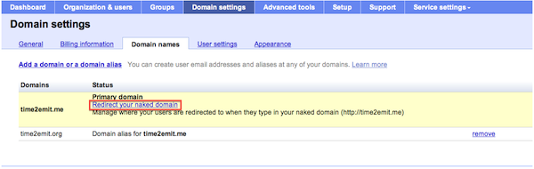 Naked domain redirect link