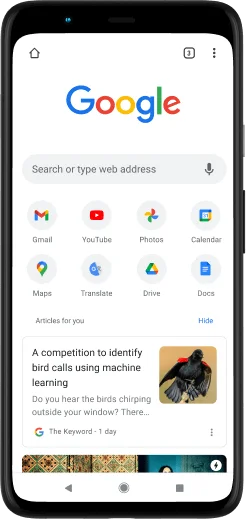 Pixel 4 XL ponsel dengan layar yang menampilkan google.com