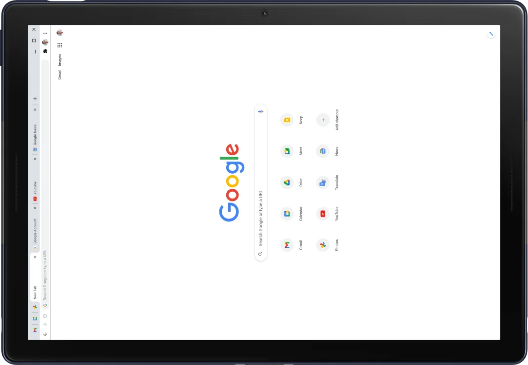 Tablet Slate Pixel dengan layar yang menampilkan Google.com
