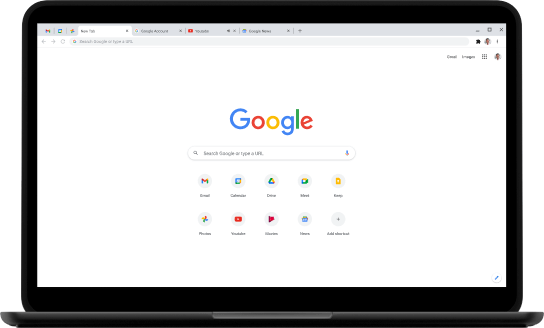 Laptop, displaying the Google.com home page.