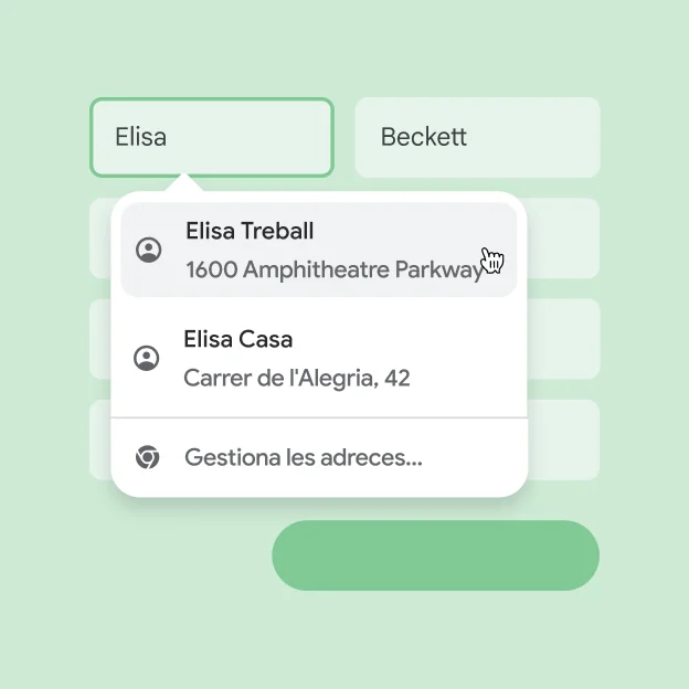 Un usuari pot introduir a l'instant el nom i l'adreça en un formulari utilitzant la funció Emplenament automàtic.