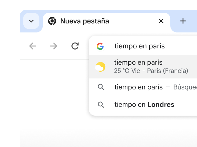 Un usuario ha escrito el tiempo en París en la barra de direcciones de Chrome y ha obtenido resultados al instante.