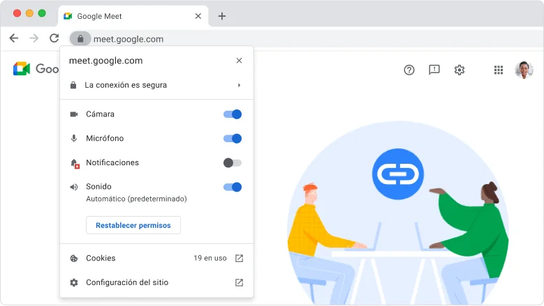 Ventana del navegador Chrome que muestra el panel de seguridad de la barra de búsqueda.