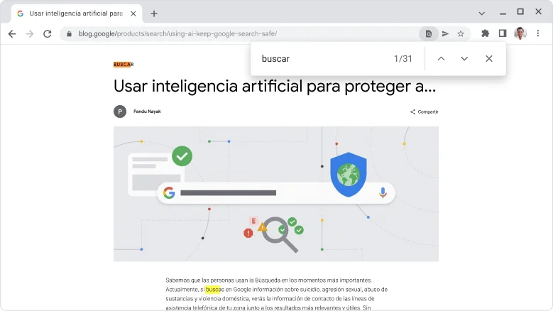 Un ejemplo de cómo usar la opción Buscar