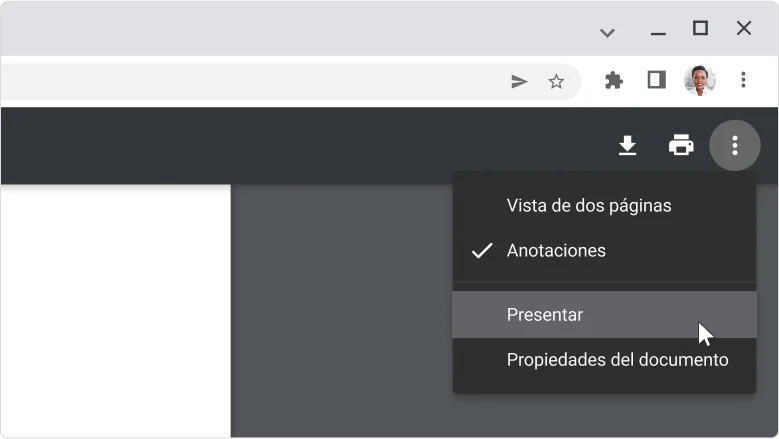 Opciones del menú de PDFs
