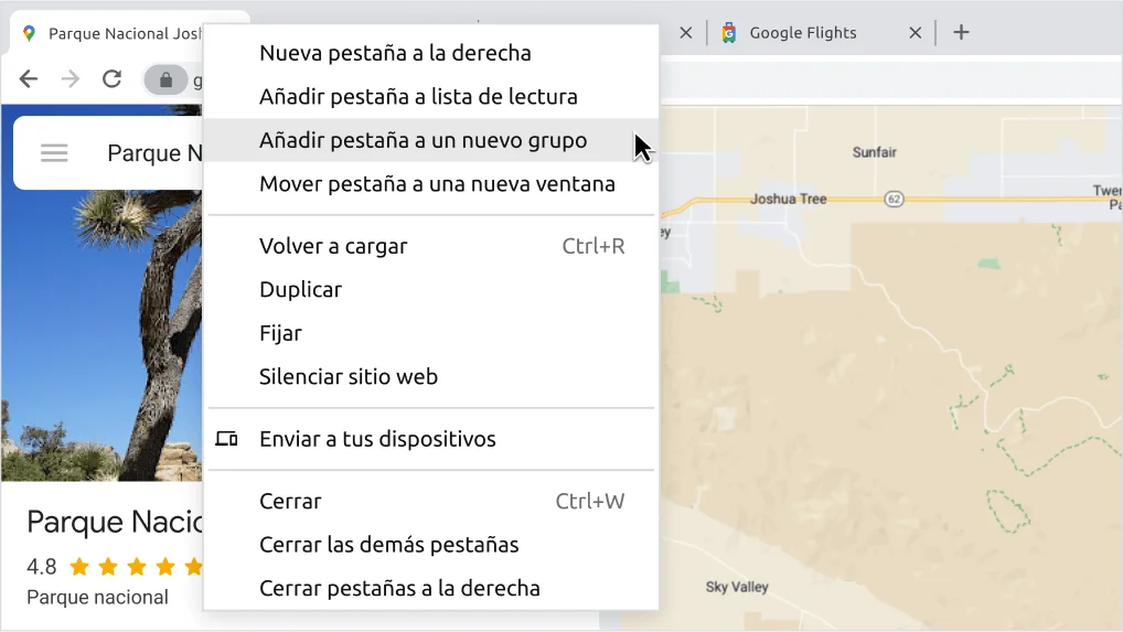 Ejemplo: cómo crear un grupo de pestañas