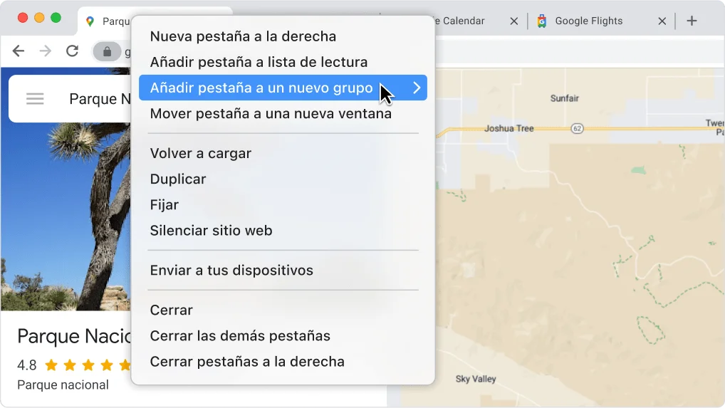 Ejemplo: cómo crear un grupo de pestañas