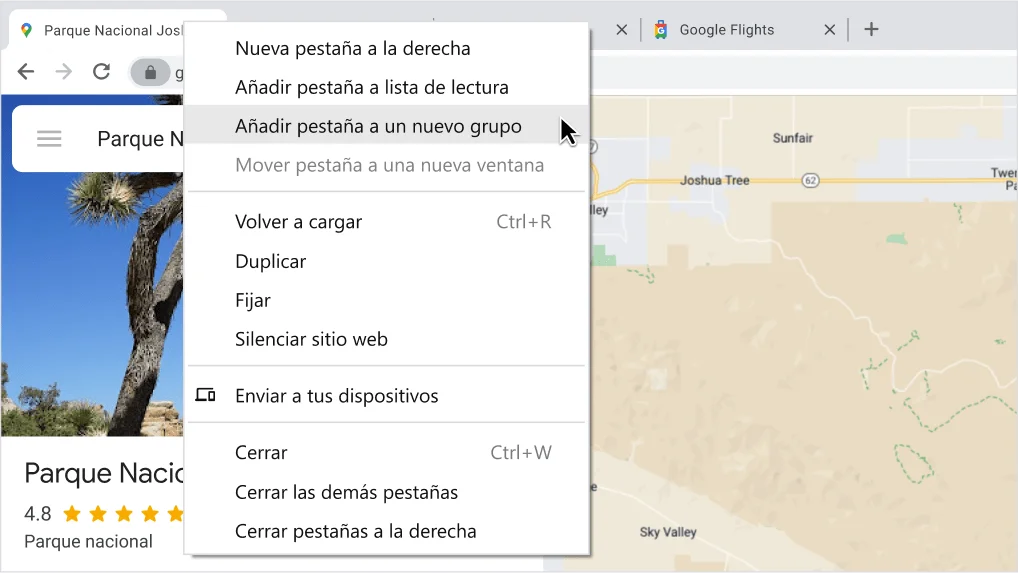 Ejemplo: cómo crear un grupo de pestañas