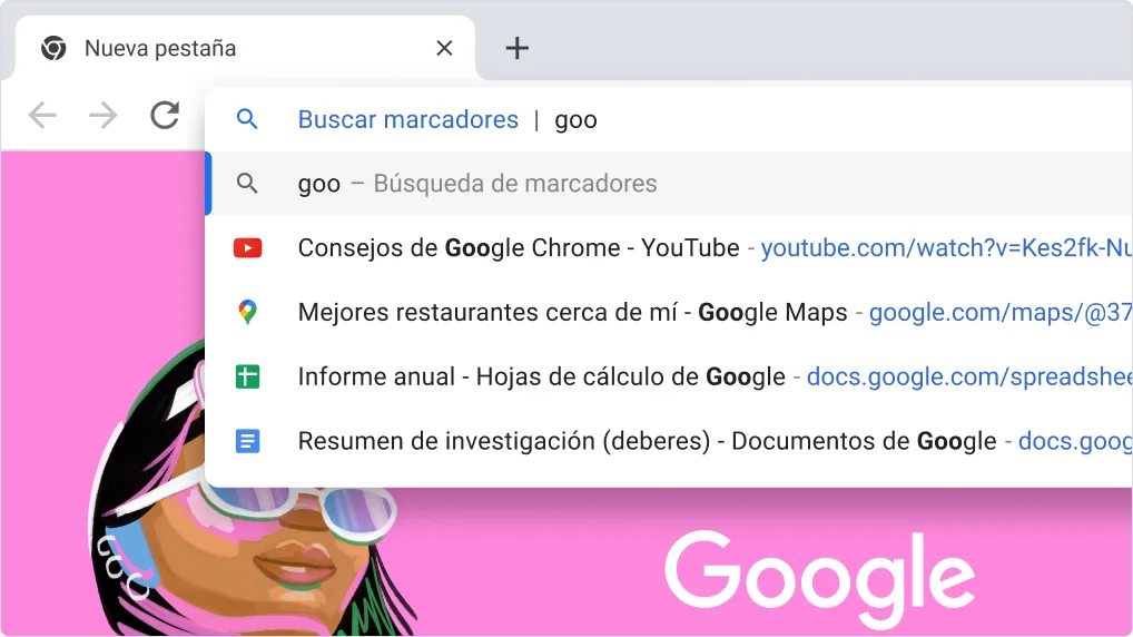 Imagen de búsqueda de marcadores desde la barra de direcciones