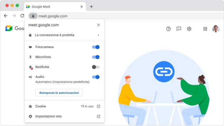 Finestra del browser Chrome in cui è mostrato il riquadro di sicurezza sulla barra di ricerca.