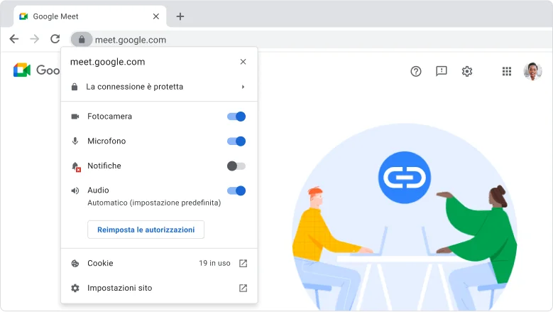Finestra del browser Chrome in cui è mostrato il riquadro di sicurezza sulla barra di ricerca.