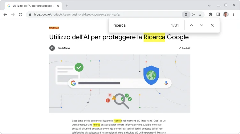 Un esempio di come usare la scorciatoia Trova