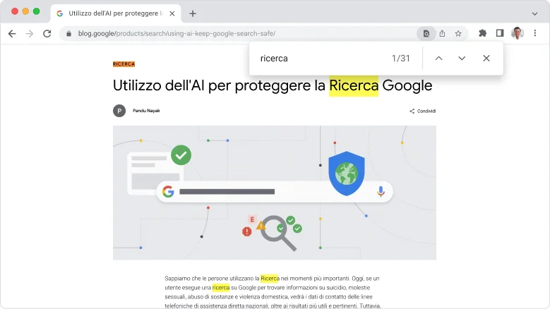 Un esempio di come usare la scorciatoia Trova