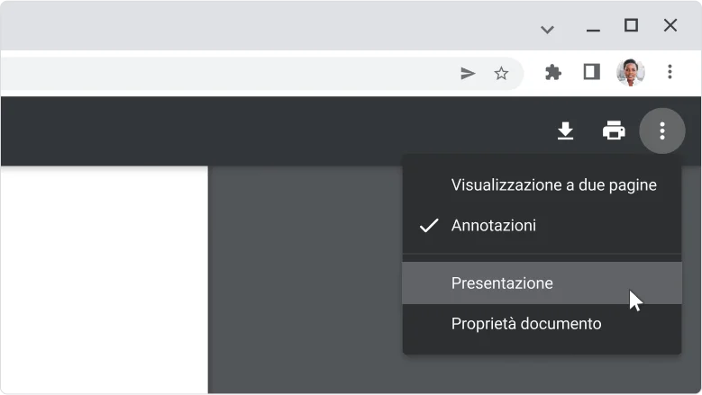 Opzioni del menu per i PDF