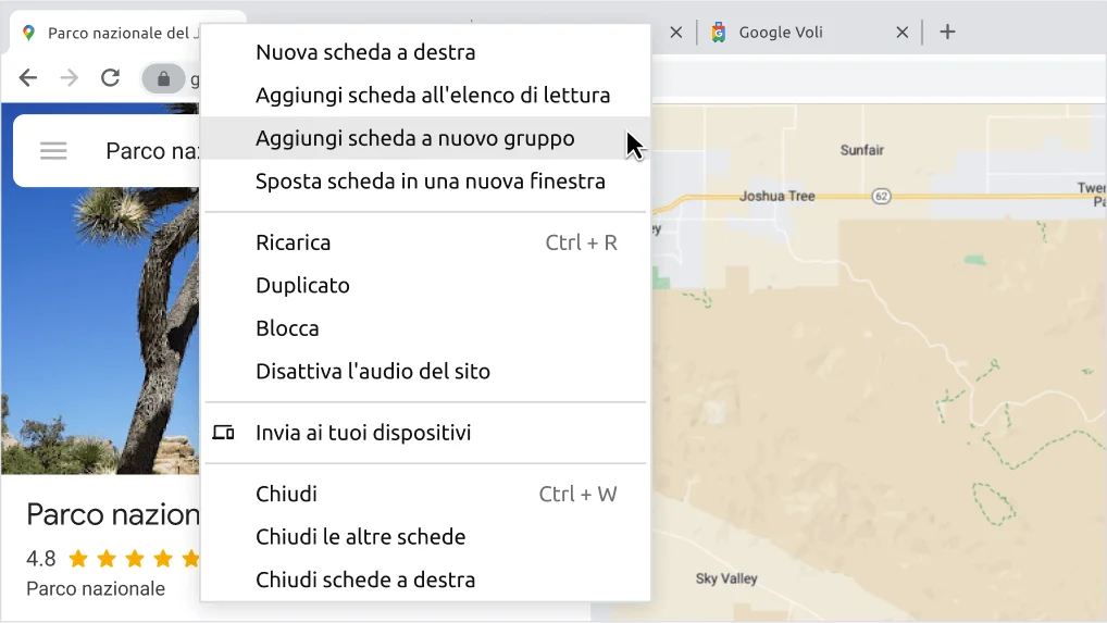 Un esempio di come creare un gruppo di schede