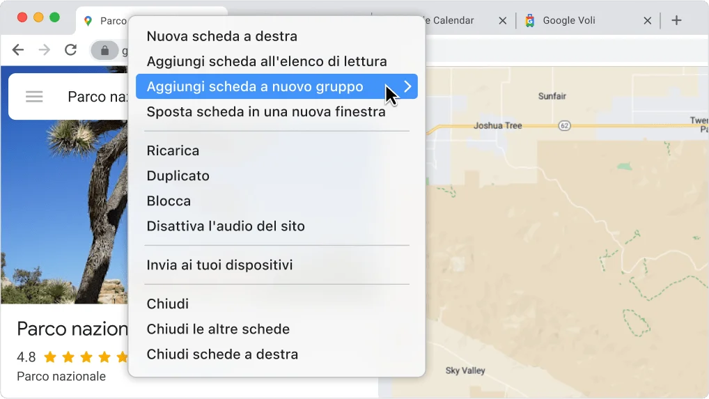 Un esempio di come creare un gruppo di schede