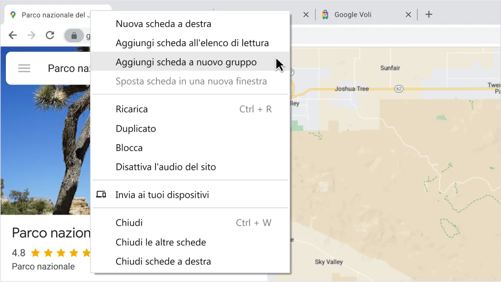 Un esempio di come creare un gruppo di schede