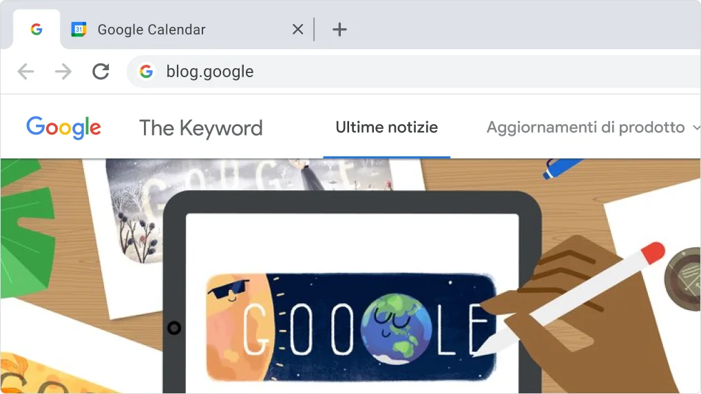 Finestra del browser Chrome con una scheda bloccata e una scheda aperta standard