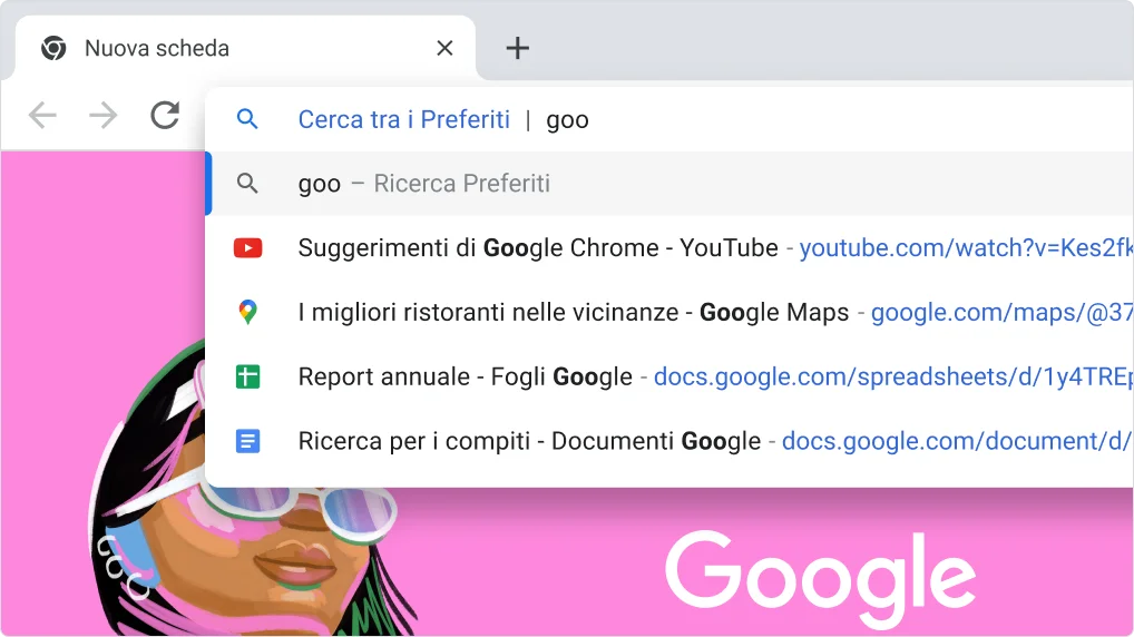 Immagine della ricerca di preferiti dalla barra degli indirizzi