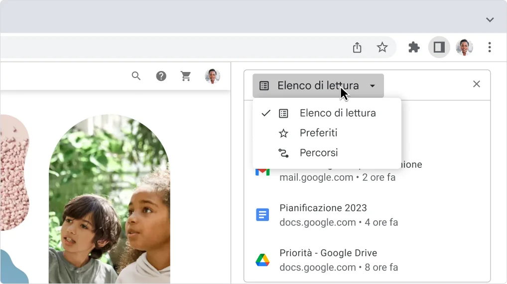 Riquadro laterale espanso in cui è mostrato l'Elenco di lettura