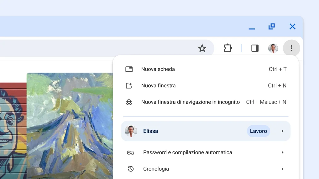 Menu principale di Chrome espanso che mostra il nuovo layout