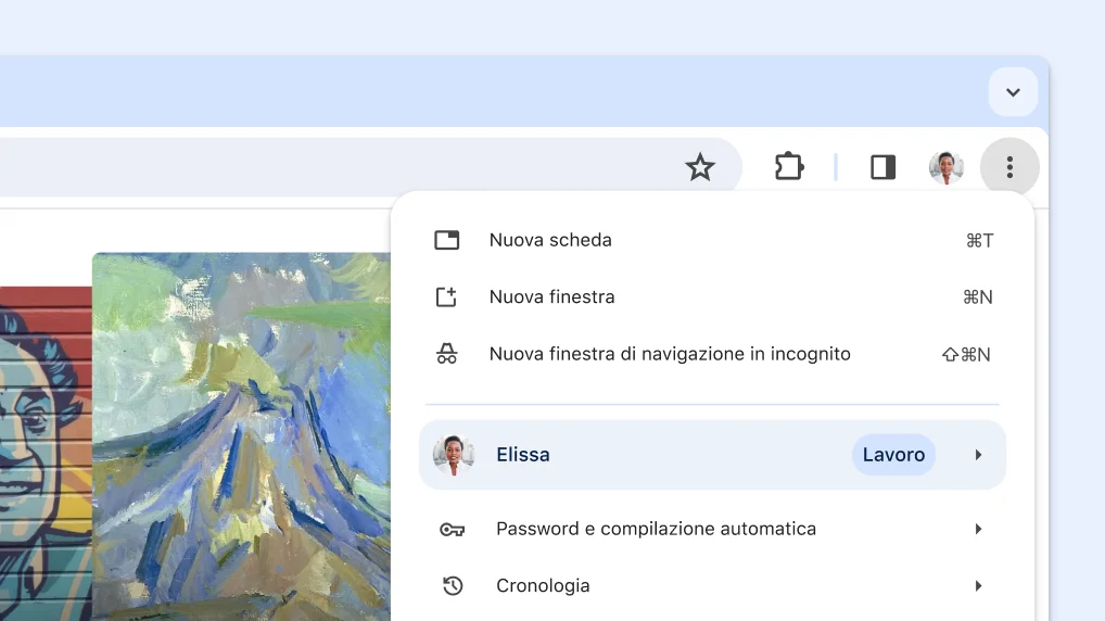Menu principale di Chrome espanso che mostra il nuovo layout
