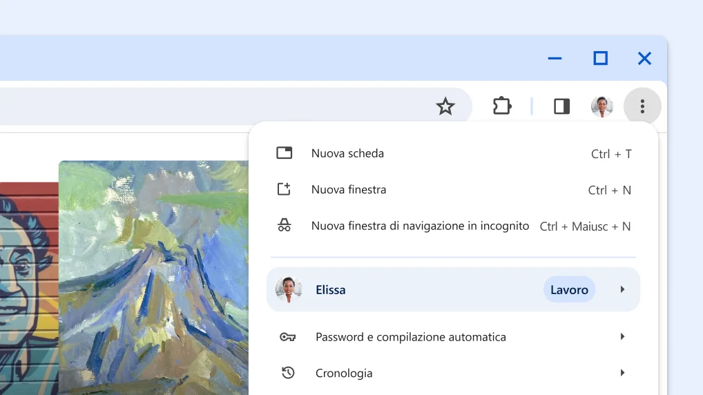 Menu principale di Chrome espanso che mostra il nuovo layout