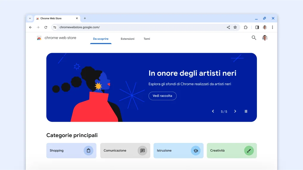 La home page Scopri del Chrome Web Store rinnovato.