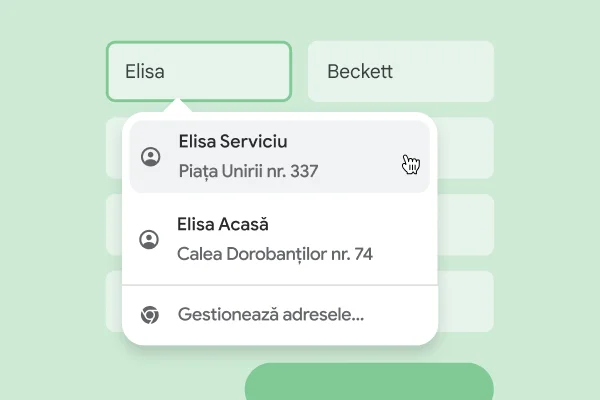 Utilizatorul poate să introducă instantaneu numele și adresa într-un formular, folosind completarea automată.