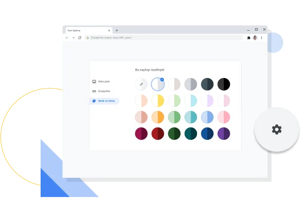Chrome rengini ve temasını özelleştirme penceresinin resmi.