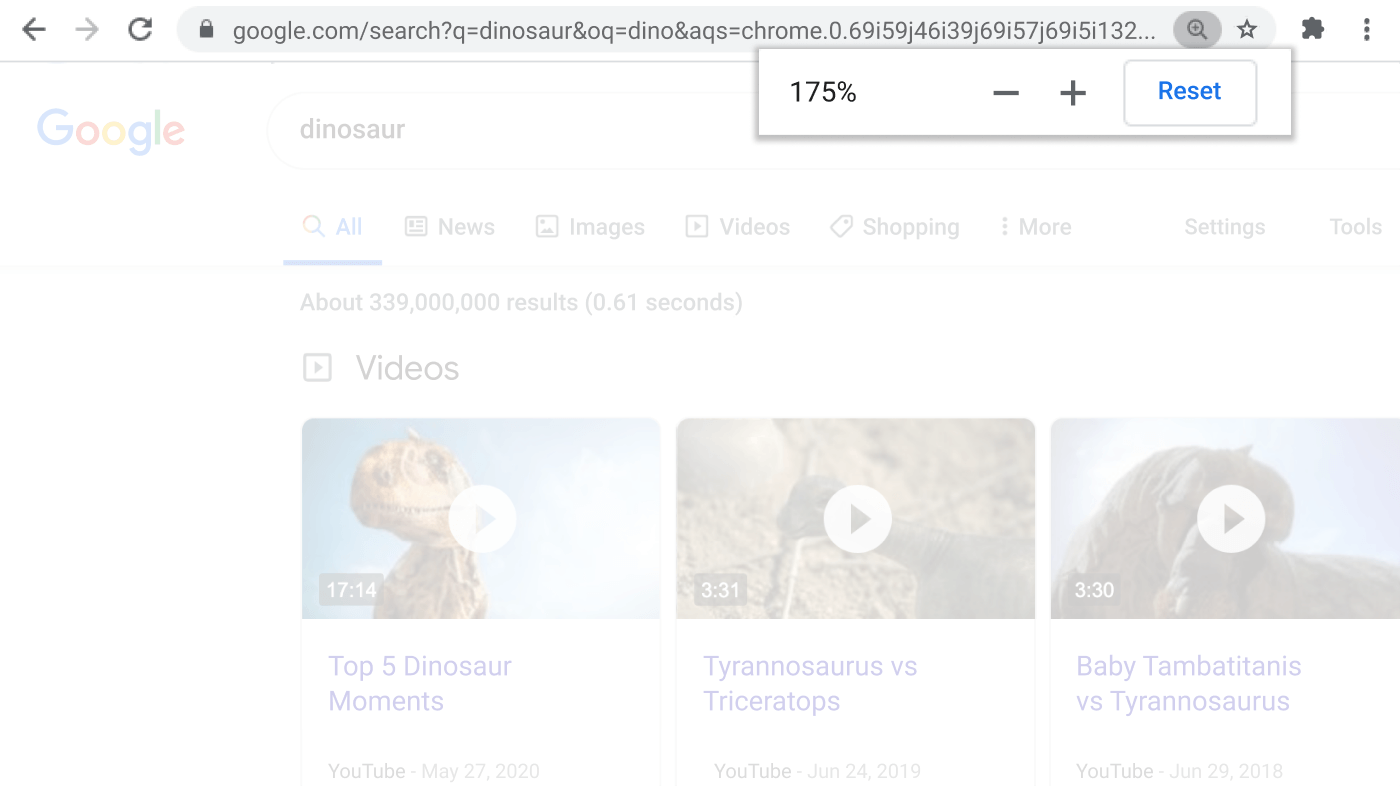Chrome browser window open to a webpage with the Zoom function active.